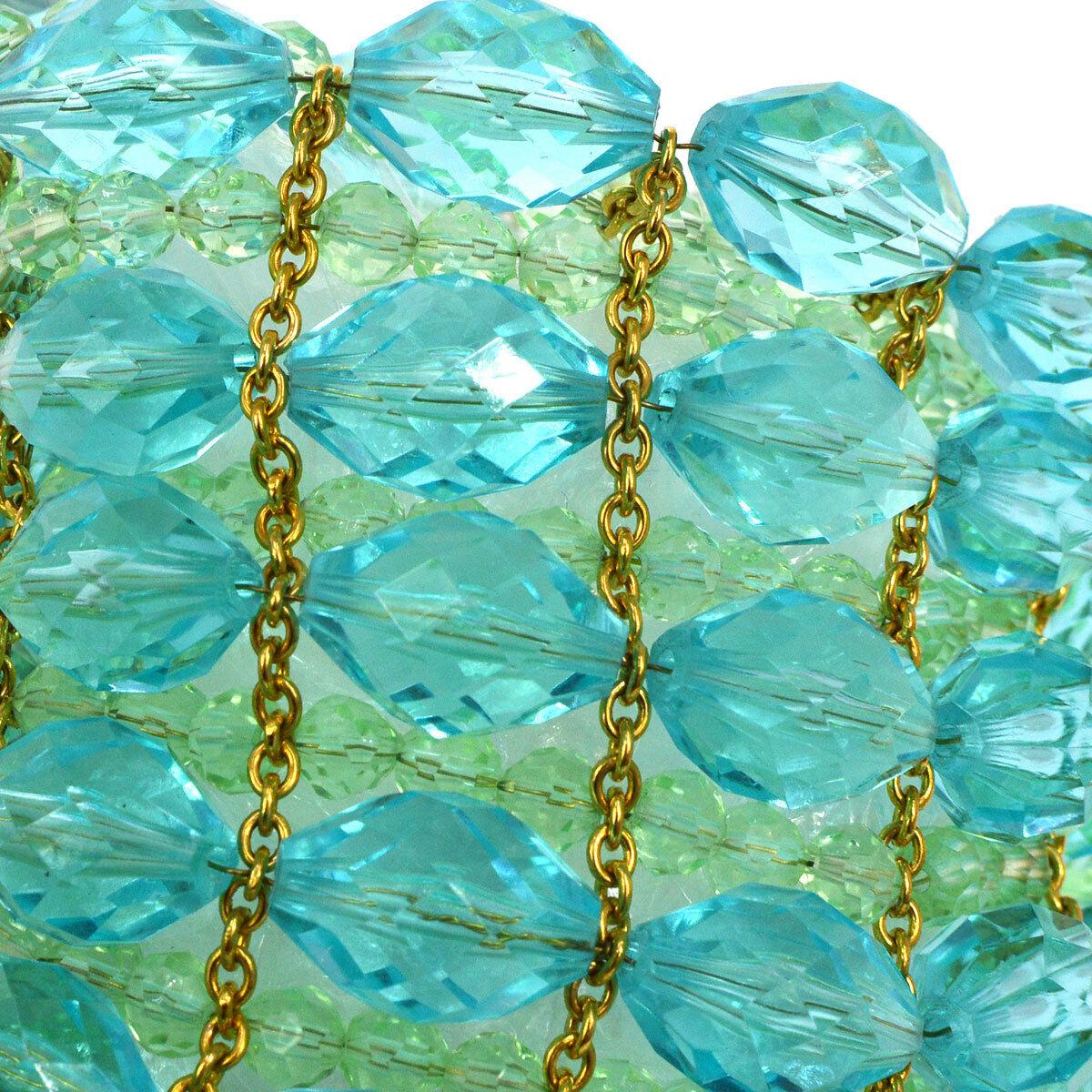 Chanel Lucite Bead Evening Clear Blue Gold Small Chain Evening Shoulder Bag In Good Condition For Sale In Chicago, IL