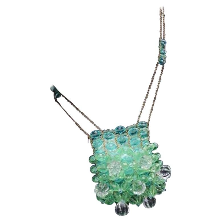 Chanel Lucite Bead Evening Clear Blue Gold Small Chain Evening Shoulder Bag For Sale