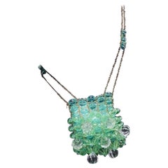 Chanel Lucite Bead Evening Clear Blue Gold Small Chain Evening Shoulder Bag