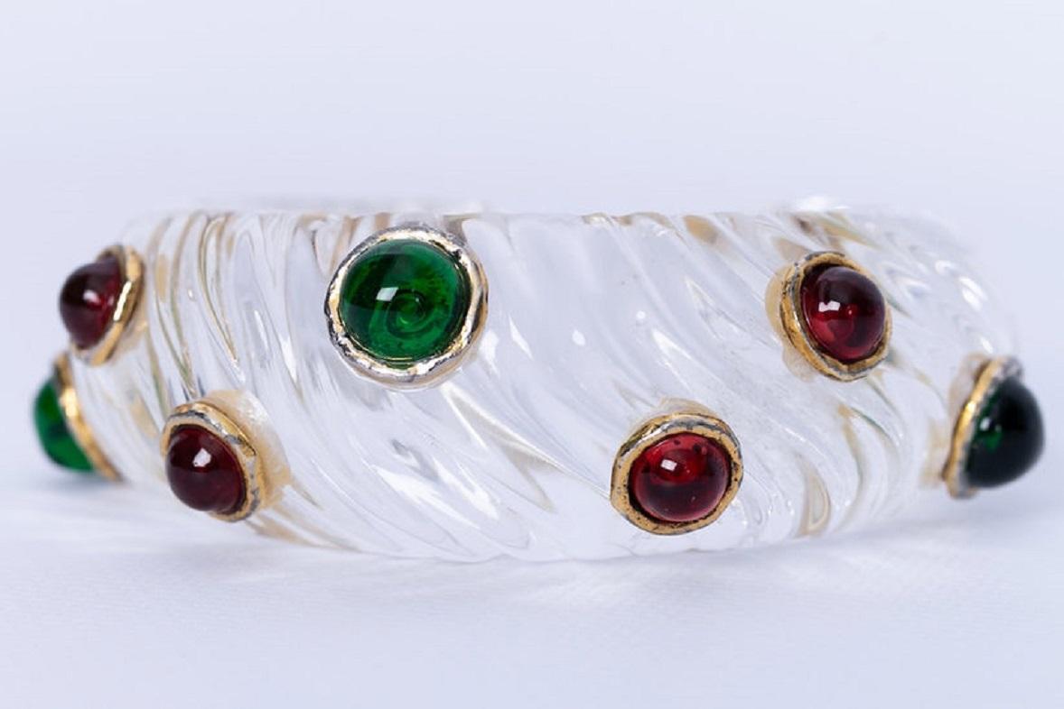 Chanel Lucite Bracelet Decorated with Multi-color Glass Paste Cabochons, 1980s For Sale 3