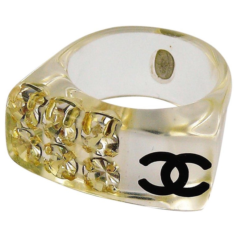 Chanel Lucite CC Logo Crystal Ring at 1stDibs