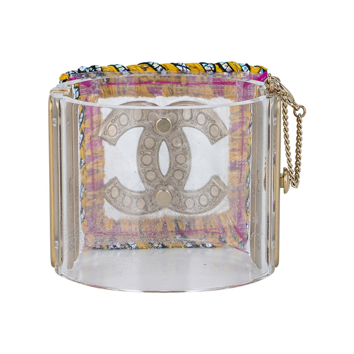 Chanel Lucite / Faux Pearl CC Embroidered Edge Cuff Bracelet S 1