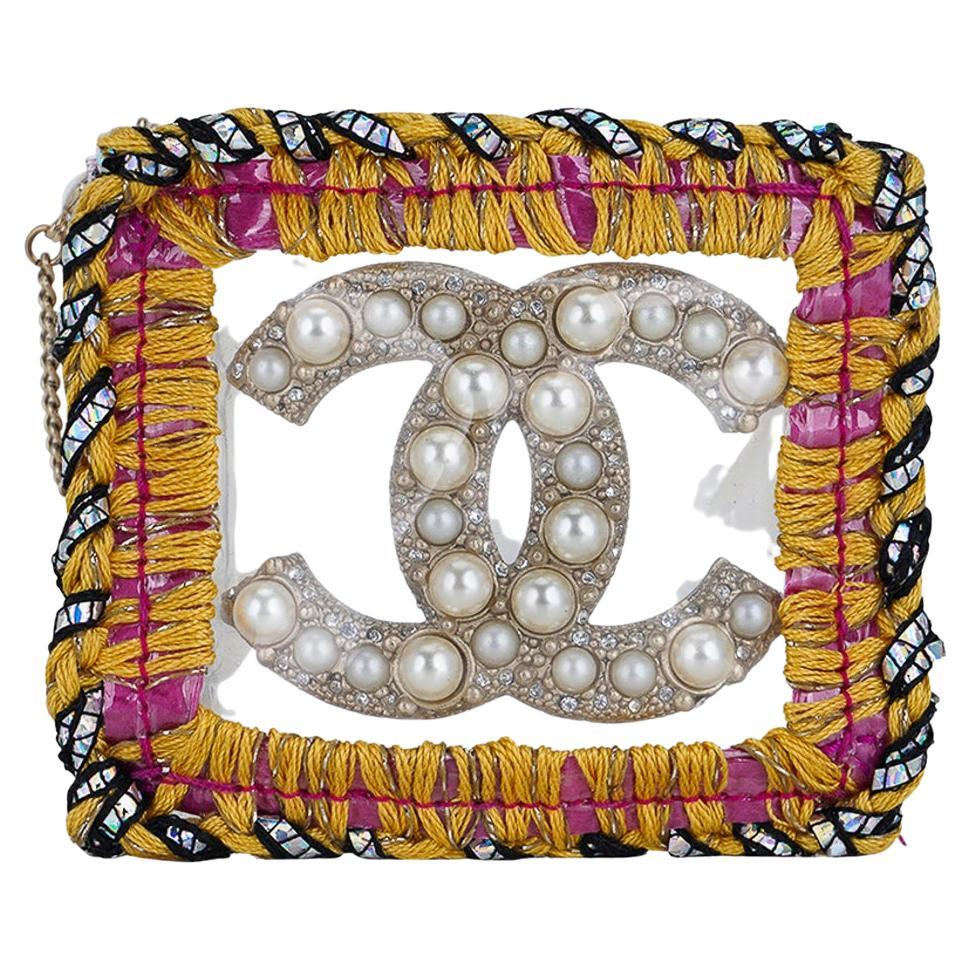 Chanel Pearl Lucite / Faux CC Embroidered Edge Cuff Bracelet
