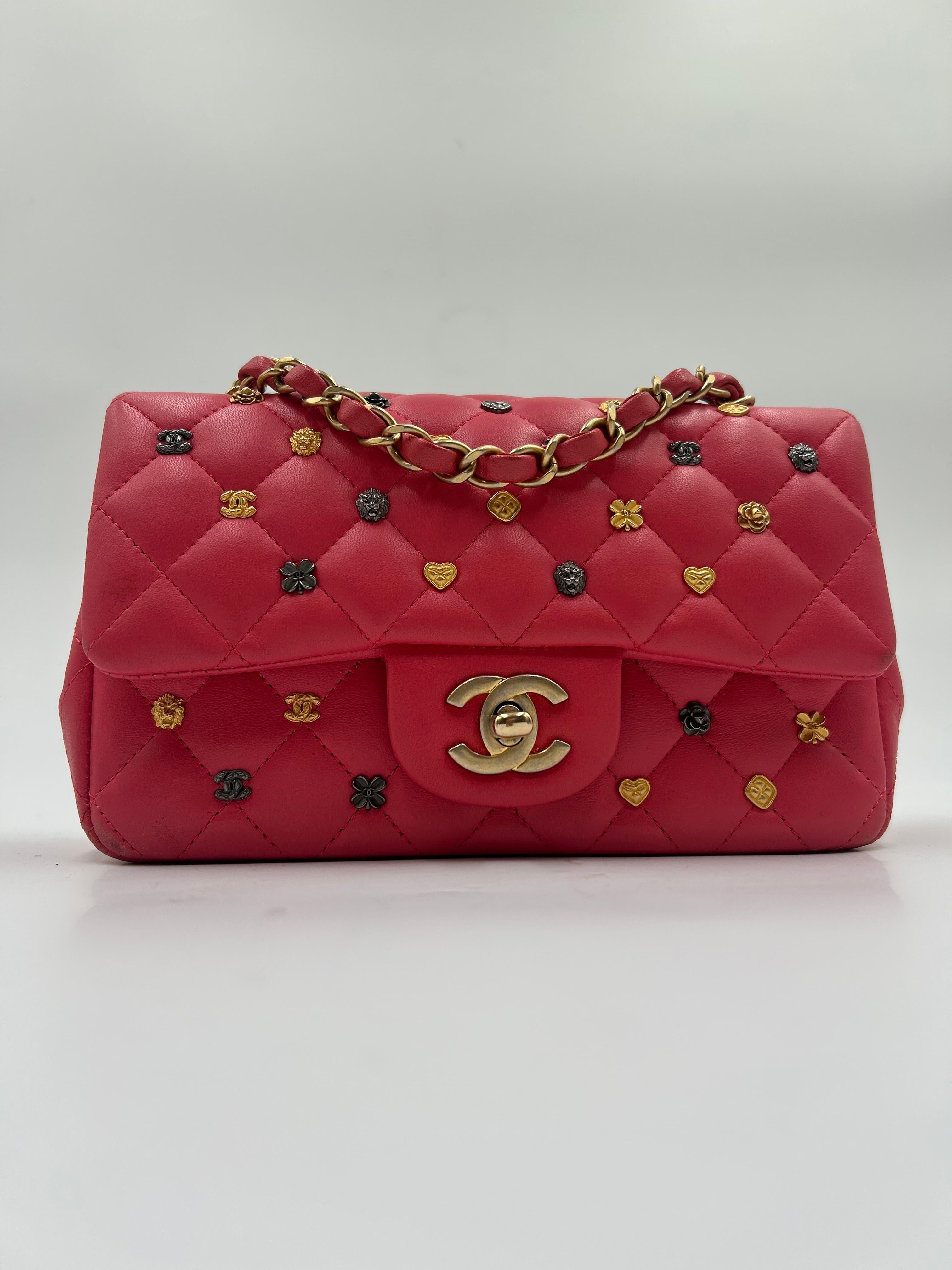 Chanel Lucky Charm Pink Quilted Leather Flap Bag. Beautiful bag from the 2018-2019 collection, the color is a statement and will elevate any of your outfit. Iconic bag, each of the charms can be compared to a jewelry and was designed with a lots of