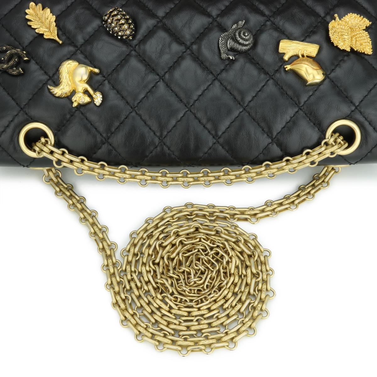 CHANEL Lucky Charms 2.55 Reissue 225 Flap Bag Black Aged Calfskin 2018 For Sale 8