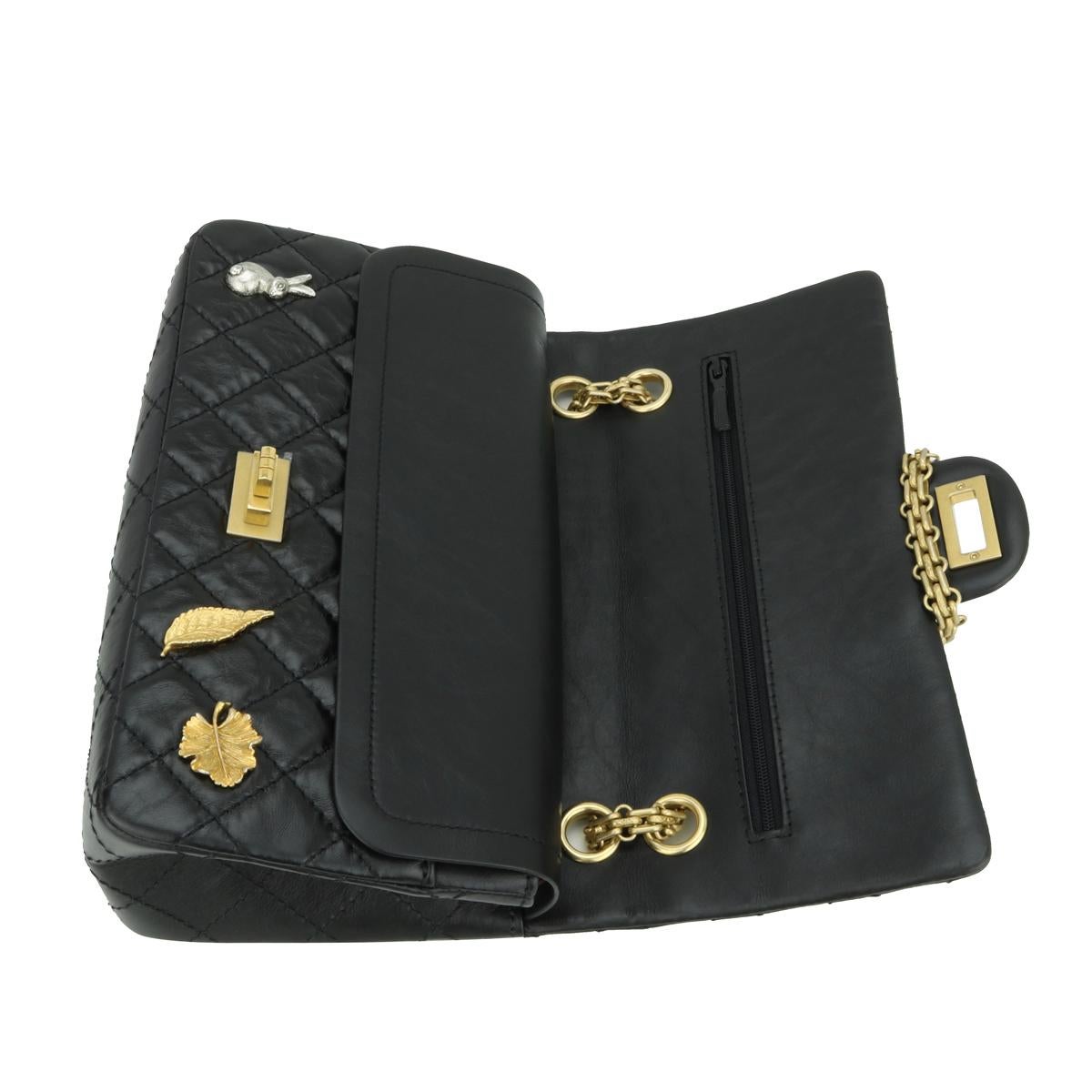 CHANEL Lucky Charms 2.55 Reissue 225 Flap Bag Black Aged Calfskin 2018 For Sale 9