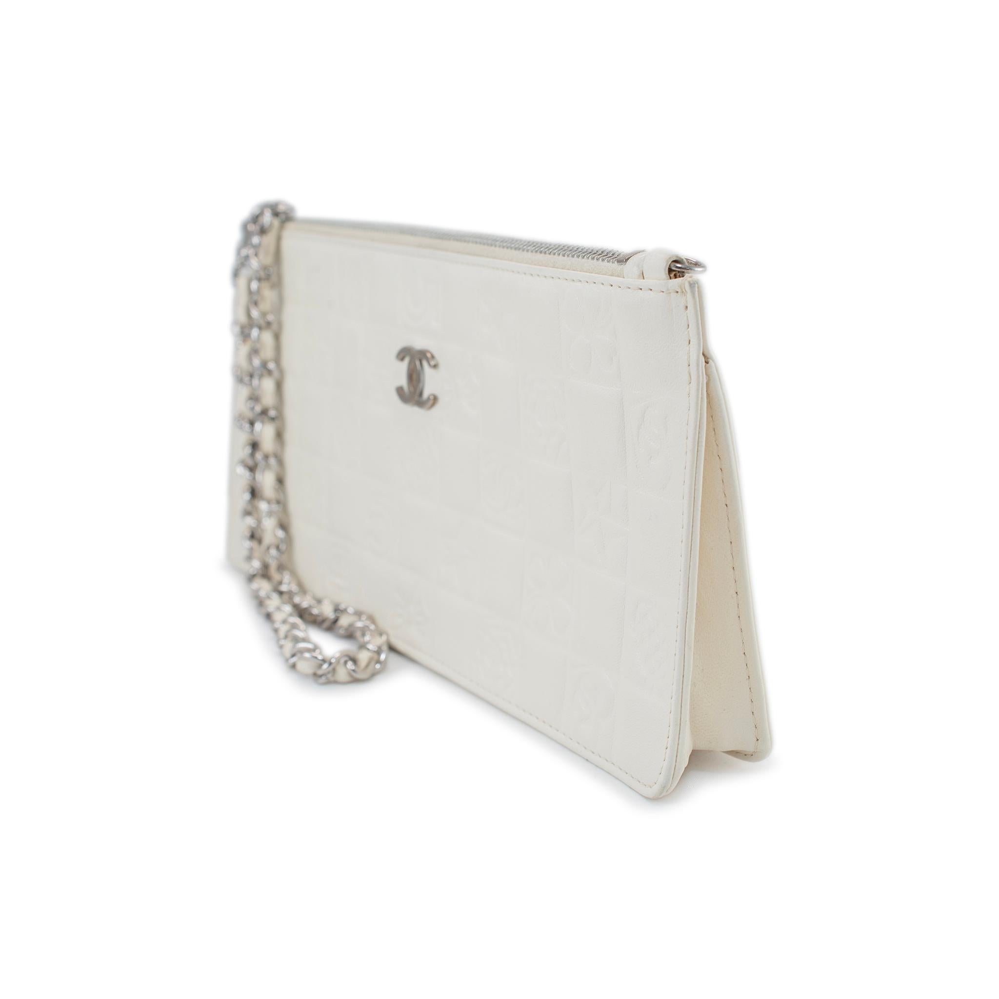 Gray Chanel Lucky Charms Pochette Ivory Leather Handbag