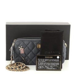 Chanel Lucky Charms Reissue 2.55 Double Zip Clutch With Chain Quilted Denim