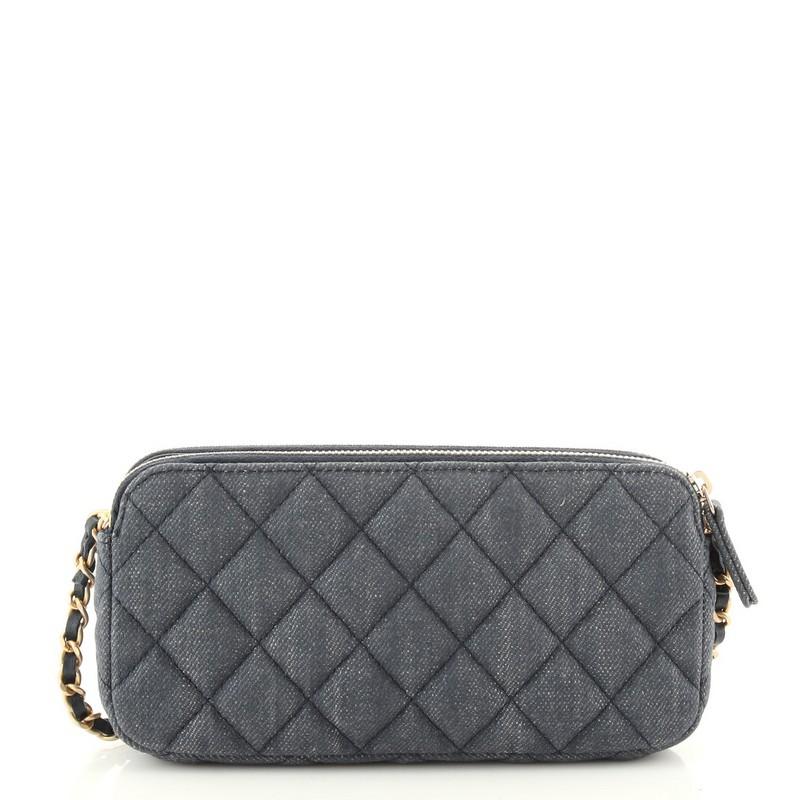 Chanel Lucky Charms Reissue 2.55 Double Zip Clutch With Chain Quilted Denim In Good Condition In NY, NY