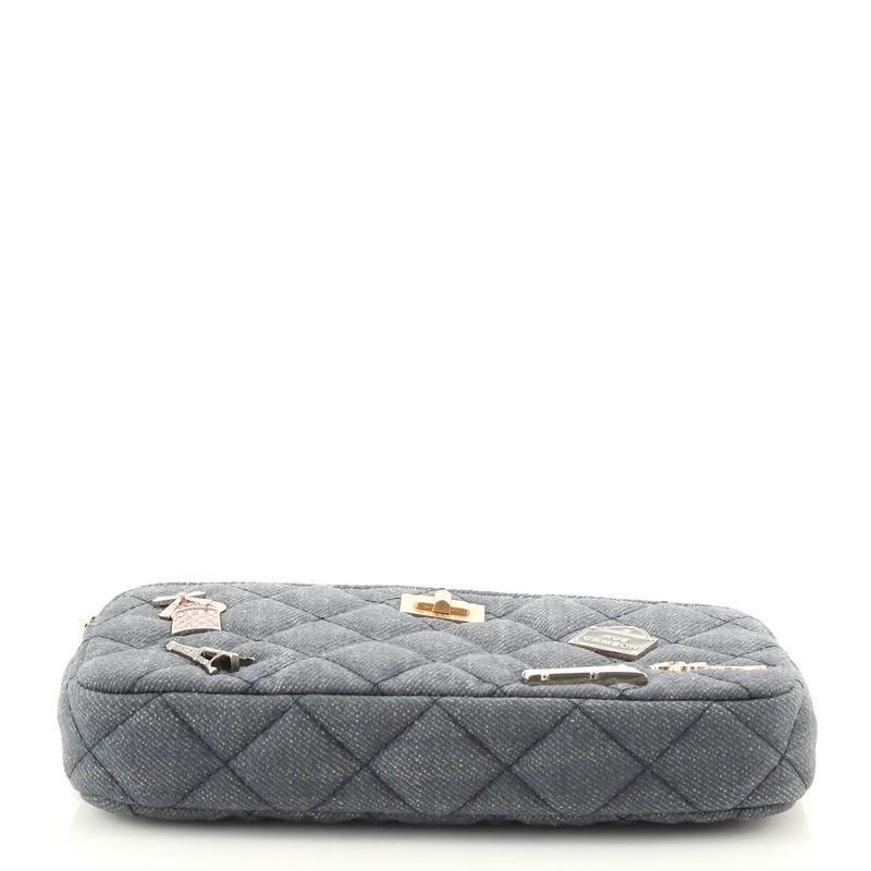 Women's or Men's Chanel Lucky Charms Reissue 2.55 Double Zip Clutch With Chain Quilted Denim