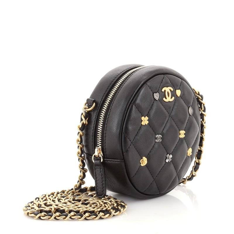 Black Chanel Lucky Charms Round Clutch With Chain Quilted Lambskin Mini