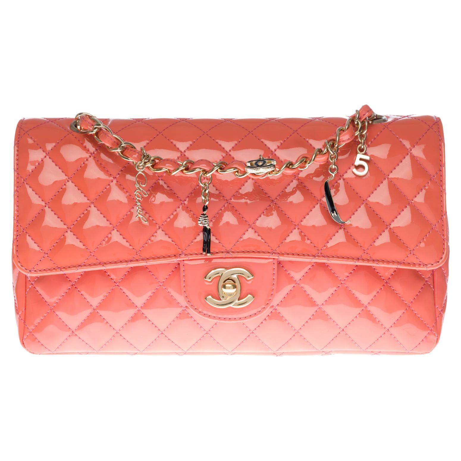 Chanel "Lucky Charms"single flap shoulder bag in pink quilted patent leather, GHW
