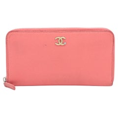 Chanel Lucky Clover Leather Zip Around Long Wallet Pink