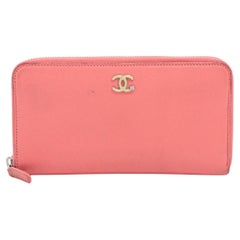 Chanel Glücksklee Leder Zip um lange Brieftasche rosa
