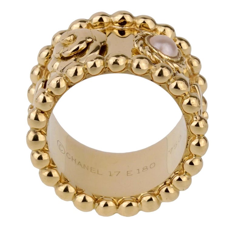 Chanel Lucky Pearl Gold Band Ring at 1stDibs
