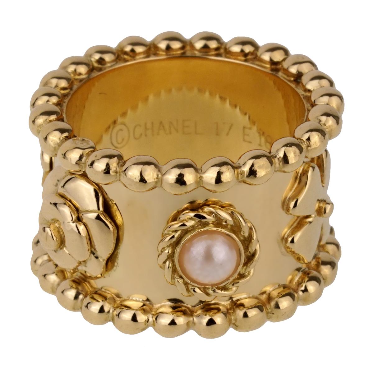 Chanel Lucky Pearl Gold Band Ring