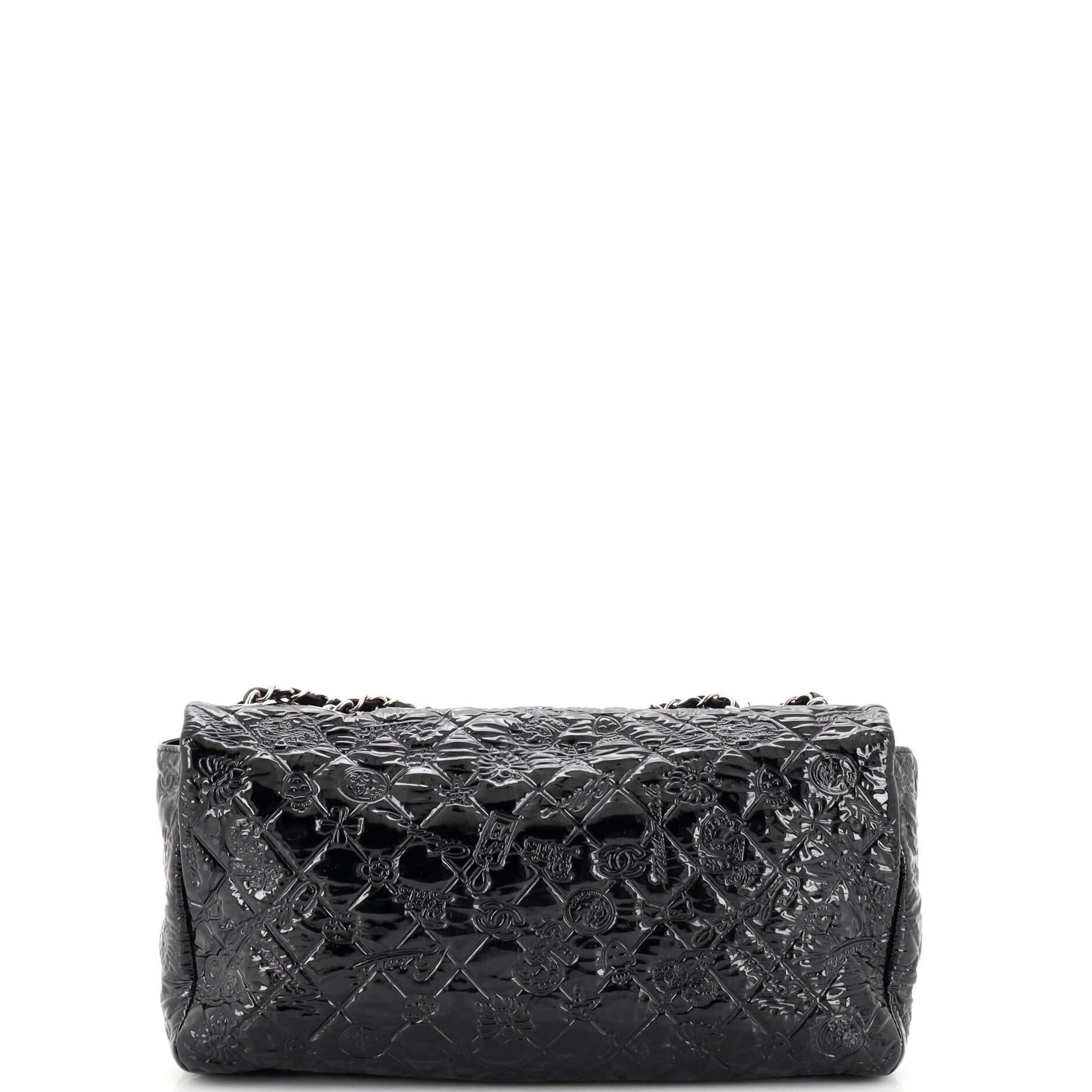 Chanel Lucky Symbols Flap Bag Embossed Patent Jumbo In Good Condition In NY, NY