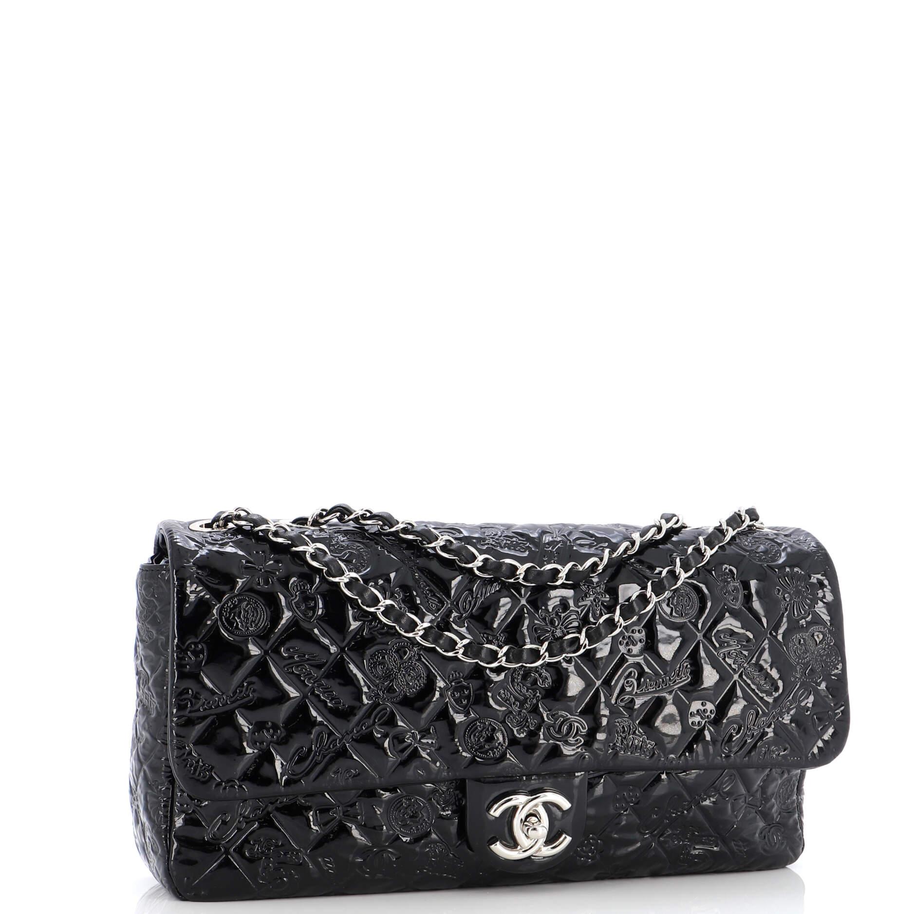 Chanel Lucky Symbols Flap Bag Embossed Patent Jumbo In Good Condition In NY, NY