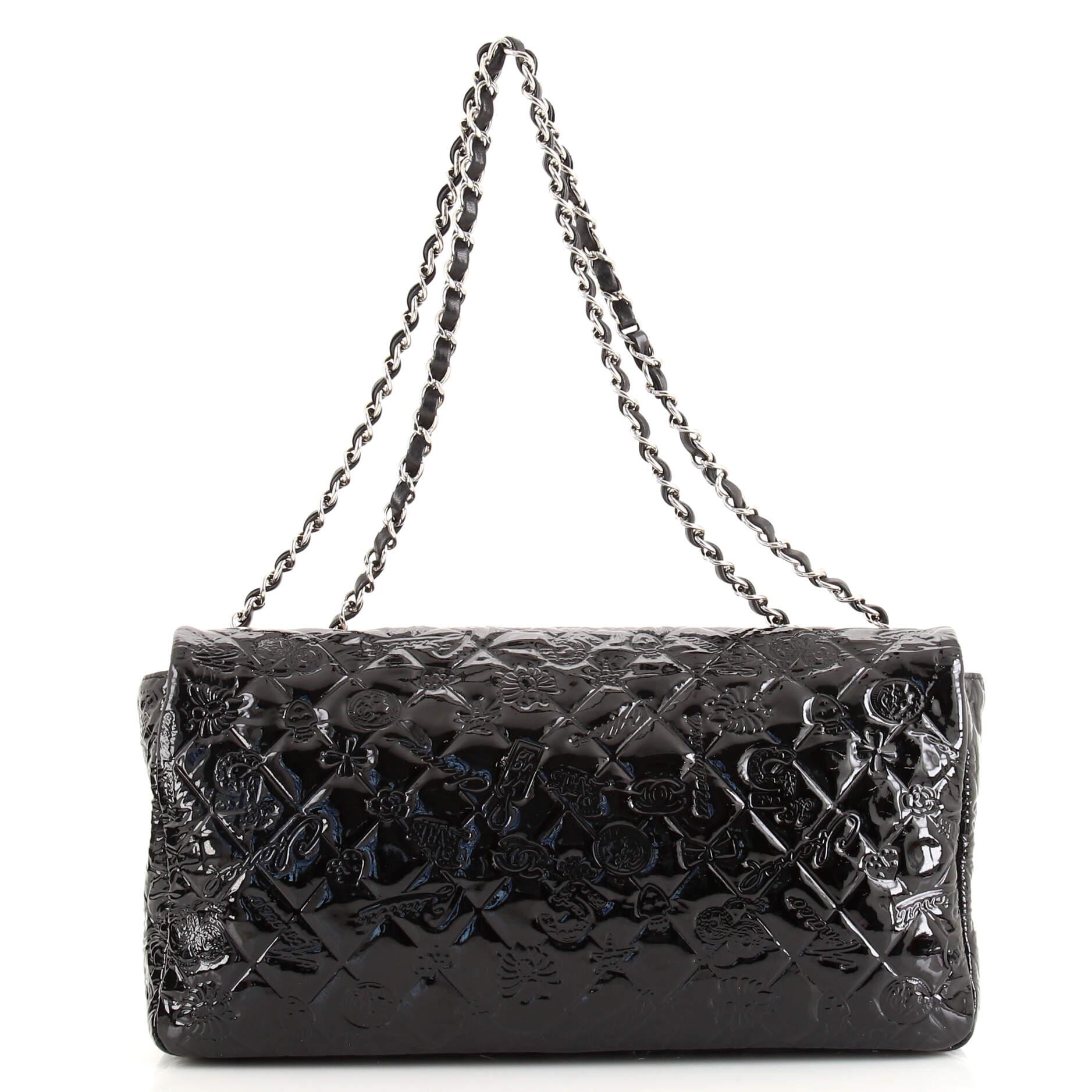 Women's or Men's Chanel Lucky Symbols Flap Bag Embossed Patent Jumbo