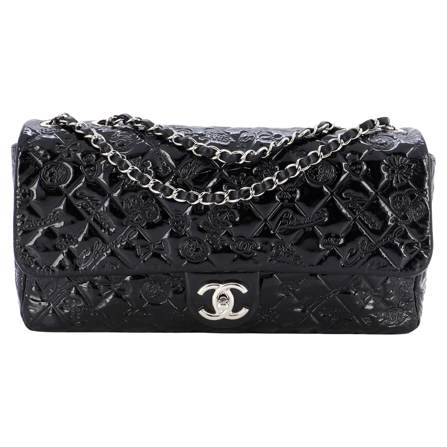 Authentic Chanel Embossed Lucky Charms Flap Bag In Black, Luxury