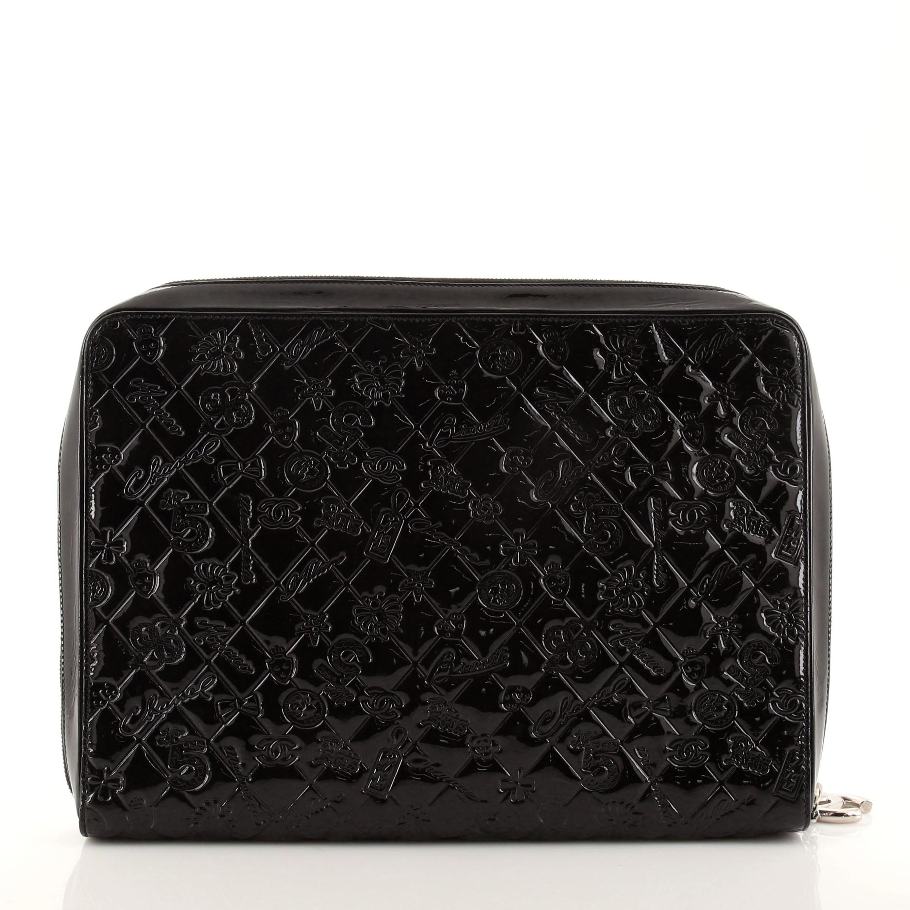 Black Chanel Lucky Symbols Laptop Case Embossed Quilted Patent