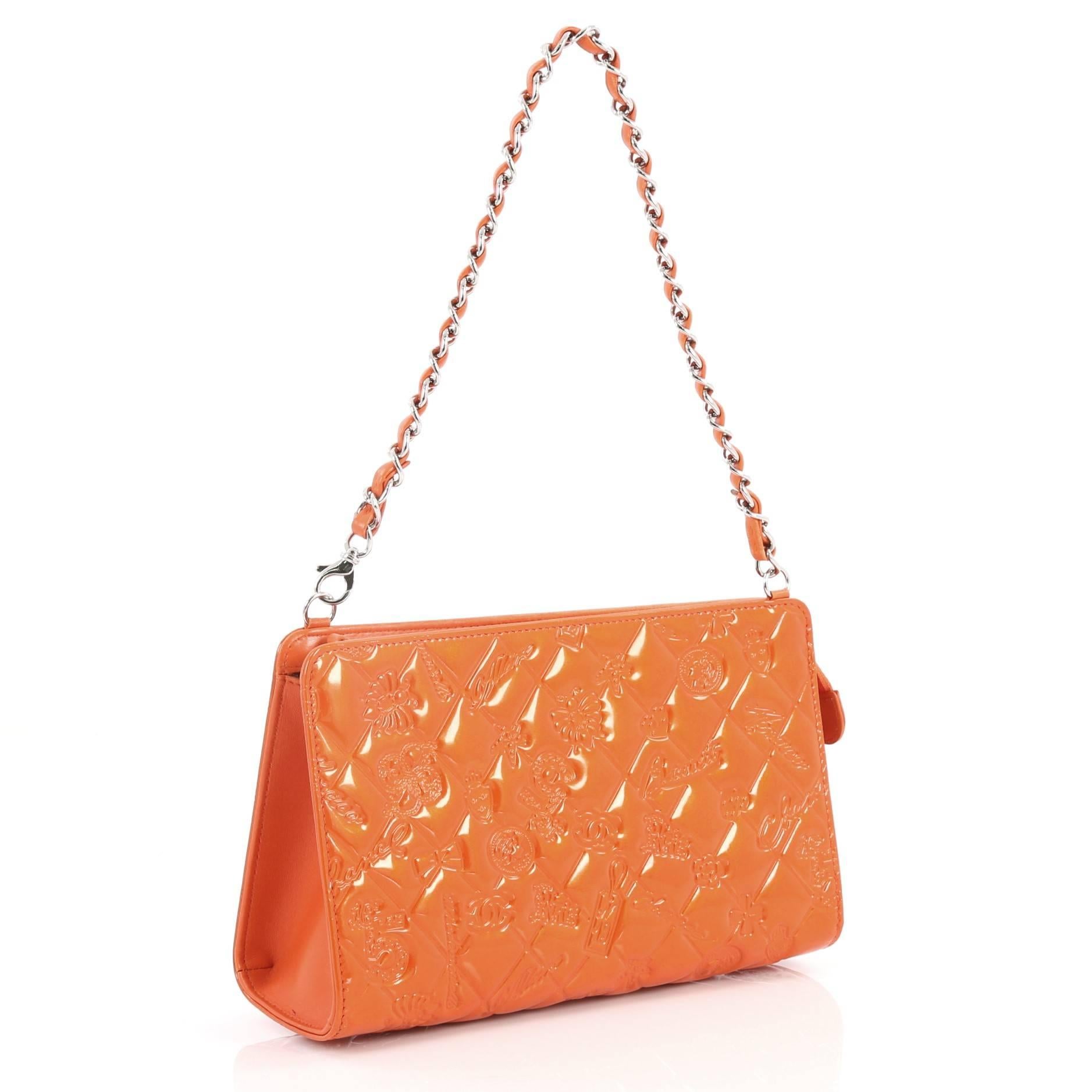 Orange Chanel Lucky Symbols Pochette Embossed Quilted Patent