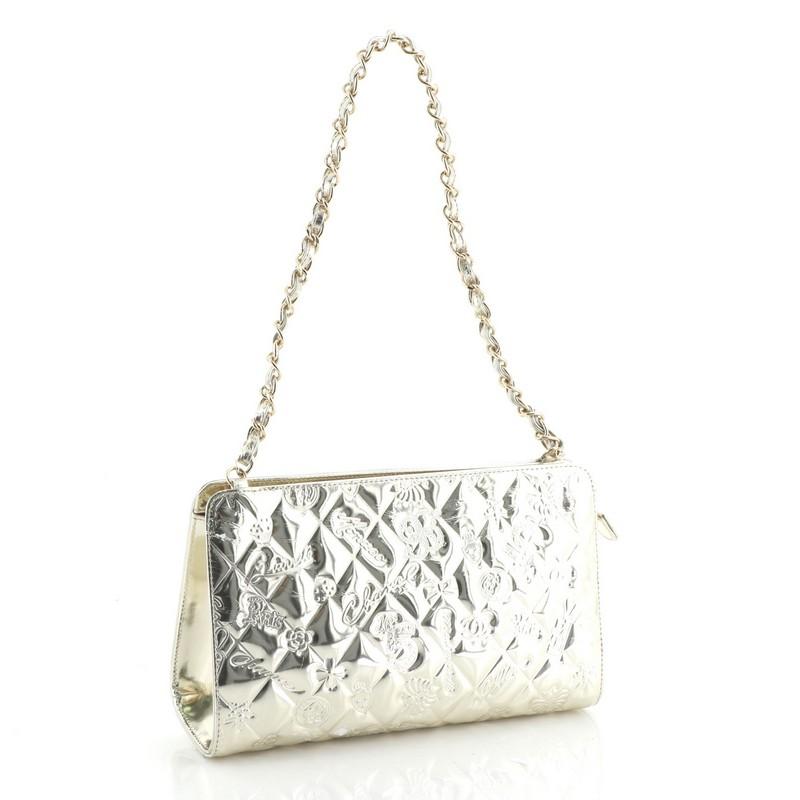 Gray Chanel Lucky Symbols Pochette Embossed Quilted Patent