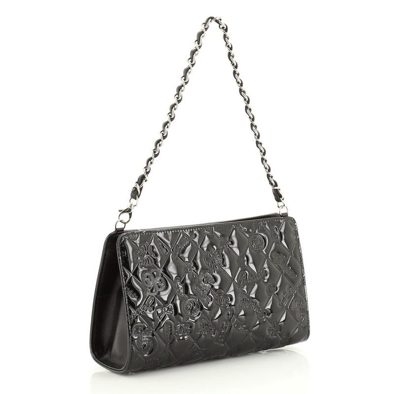 Black Chanel Lucky Symbols Pochette Embossed Quilted Patent