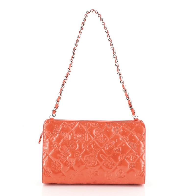Orange Chanel Lucky Symbols Pochette Embossed Quilted Patent 
