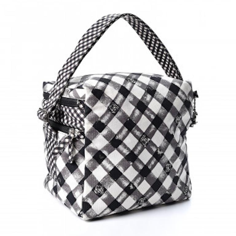 Chanel Lunch Box Shoulder Bag in Black Gingham  In Excellent Condition In Scottsdale, AZ