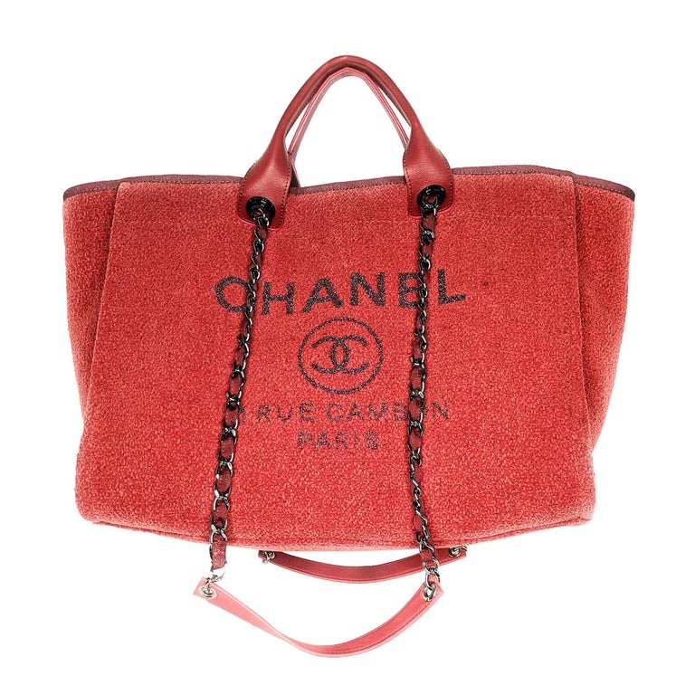 Pre-owned Chanel Red Canvas Medium Deauville Tote (Authentic Pre-Owned)