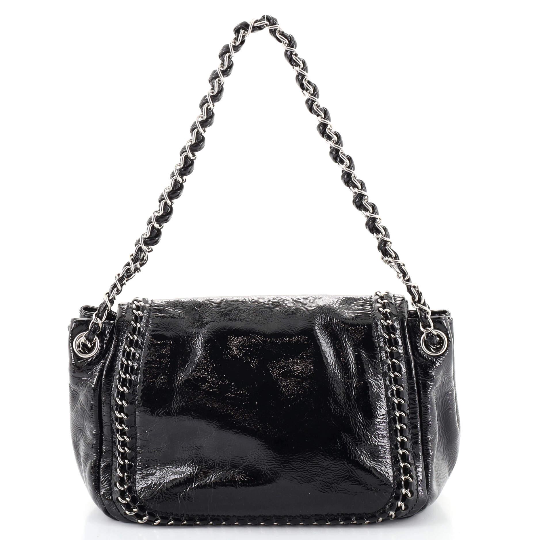 Black Chanel Luxe Ligne Accordion Flap Bag Patent
