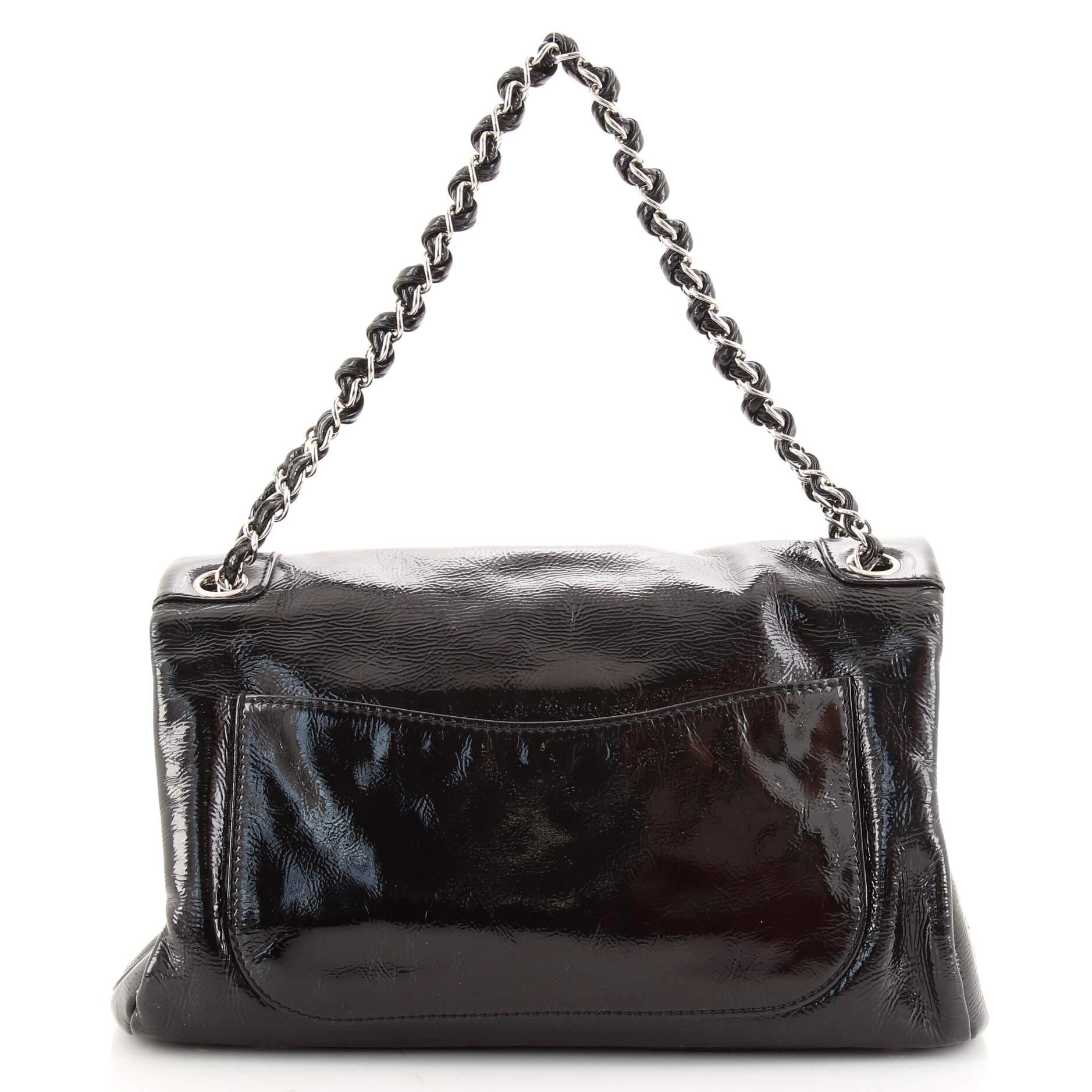 Black Chanel Luxe Ligne Flap Bag Patent Large