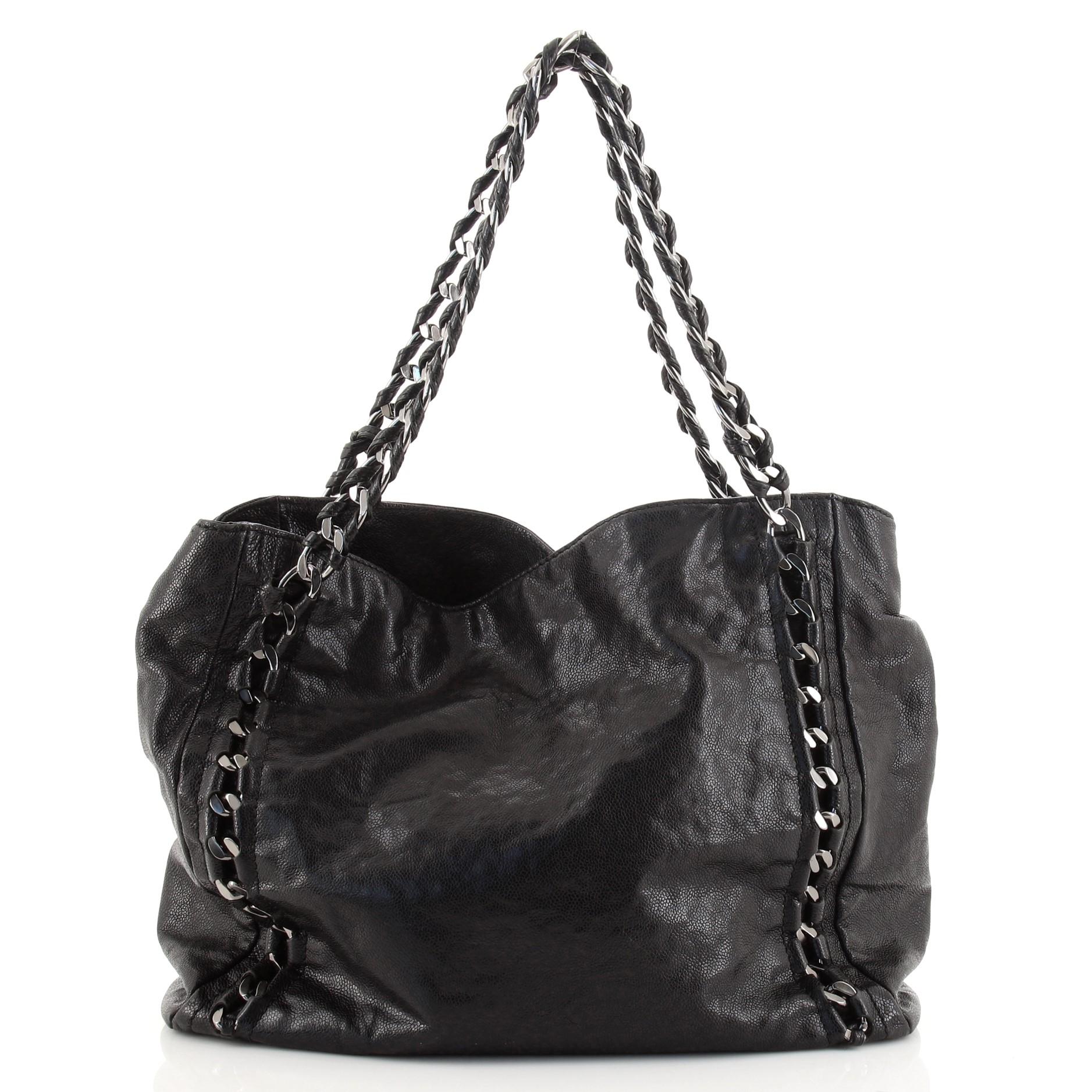 Black Chanel Luxe Ligne Tote Leather Small