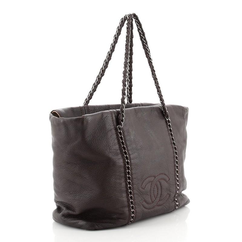 Black Chanel Luxe Ligne Zip Top Tote Calfskin Large