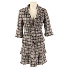 CHANEL M4137 05A Size 4 Purple Grey Boucle Metallic Skirt Jacket Set