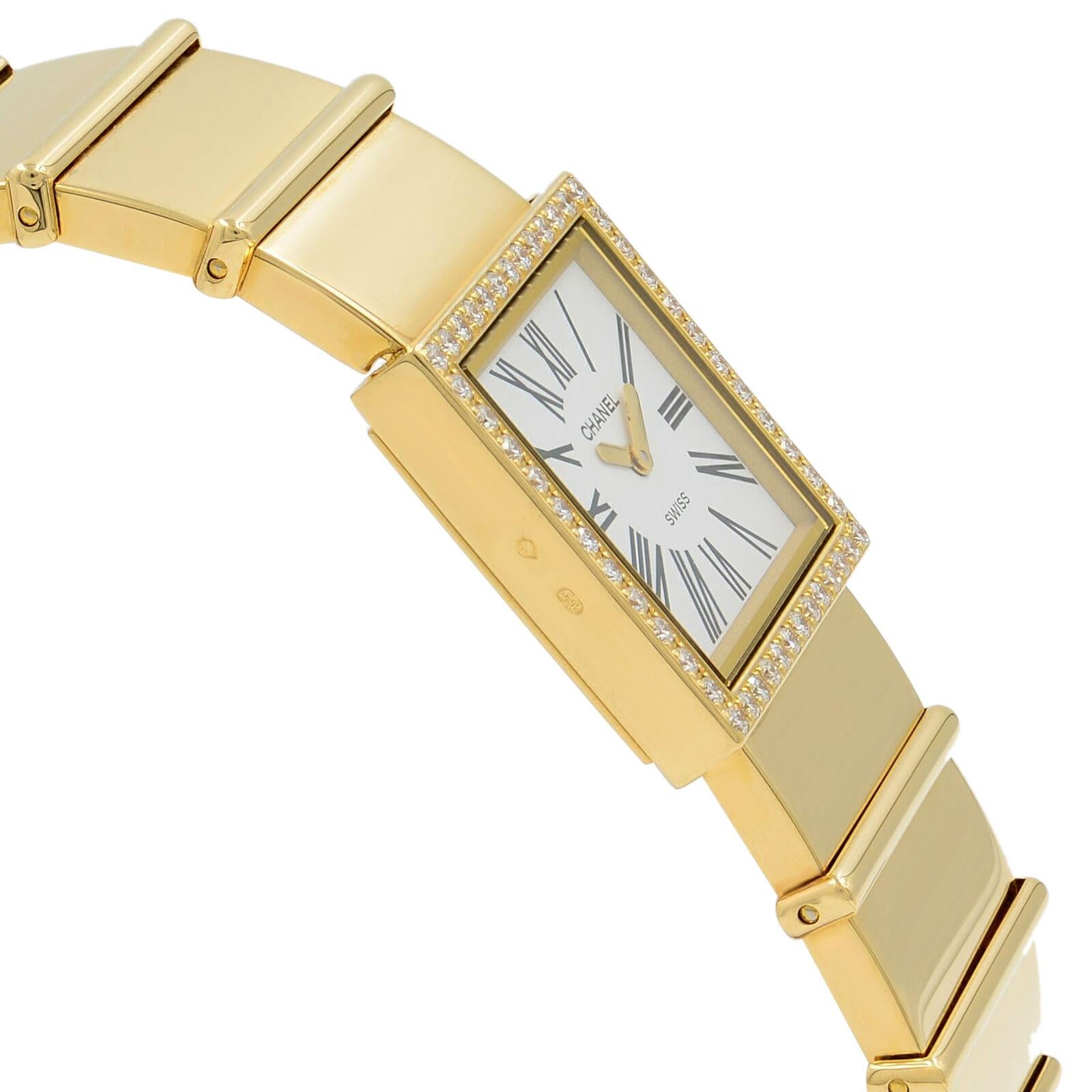 Chanel Mademoiselle 18 Karat Yellow Gold Roman Dial Diamond Quartz Ladies Watch In Excellent Condition In New York, NY