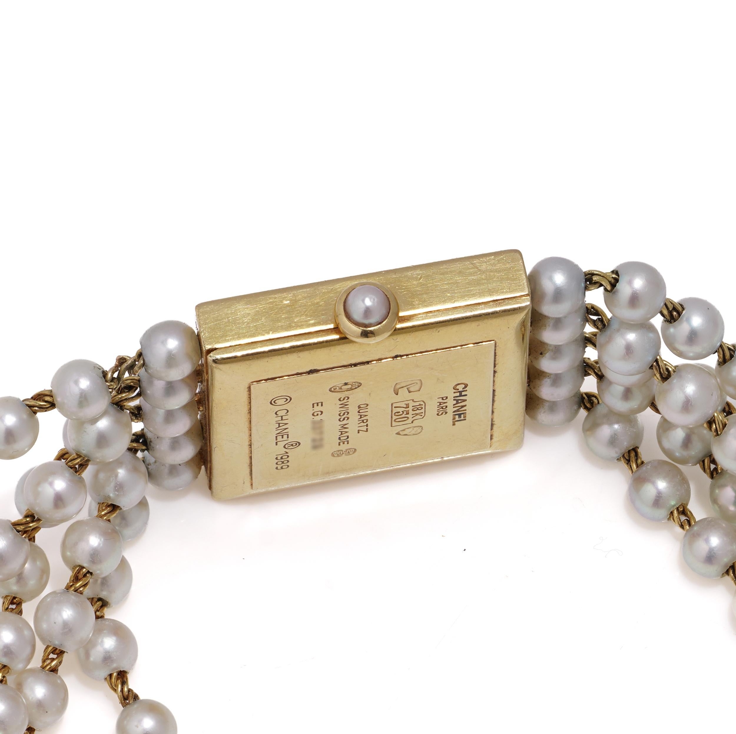 Chanel Mademoiselle 18kt Yellow Gold & Cultured Pearl Bracelet Quartz en vente 6