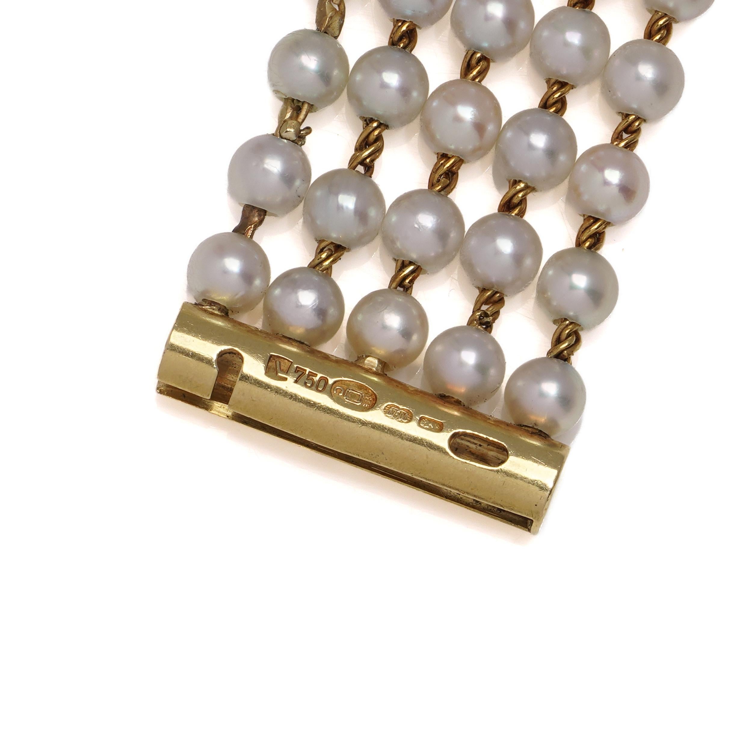 Chanel Mademoiselle 18kt Yellow Gold & Cultured Pearl Bracelet Quartz en vente 3