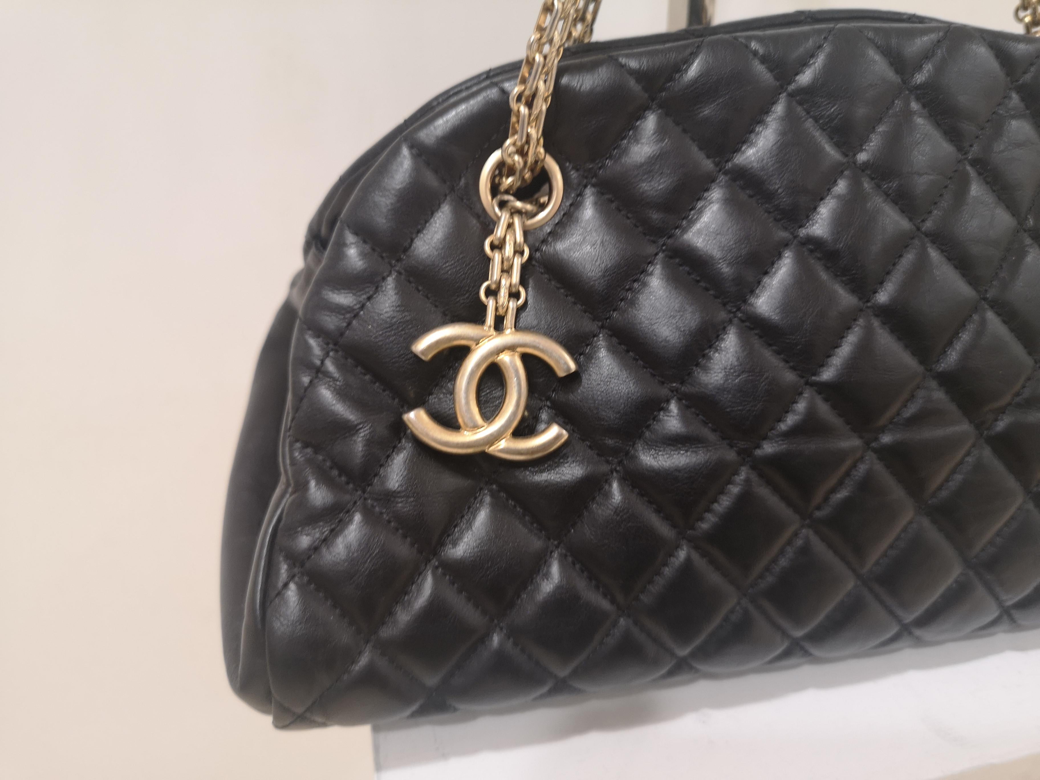 Chanel mademoiselle black leather shoulder bag 1