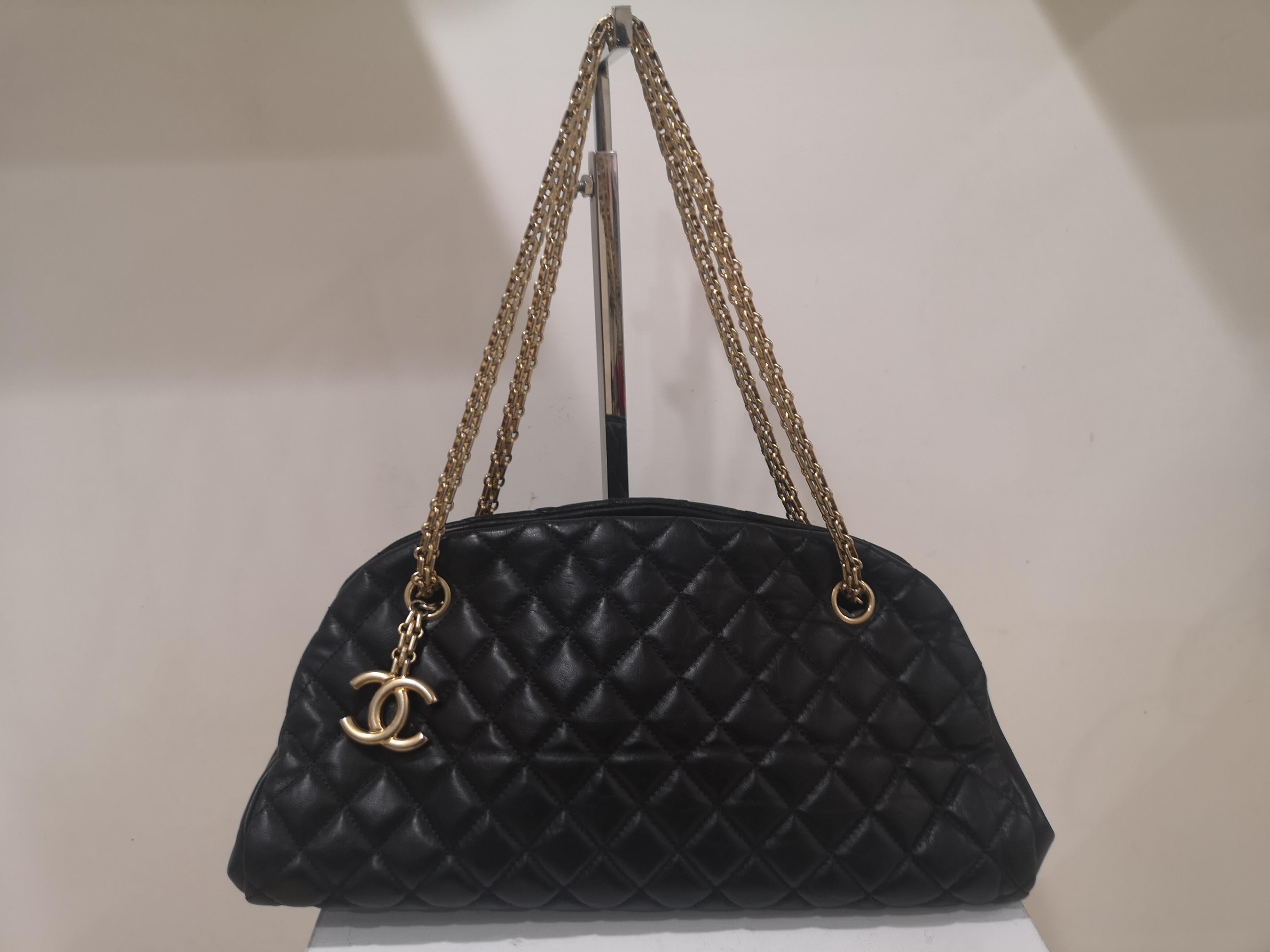 Chanel mademoiselle black leather shoulder bag 2