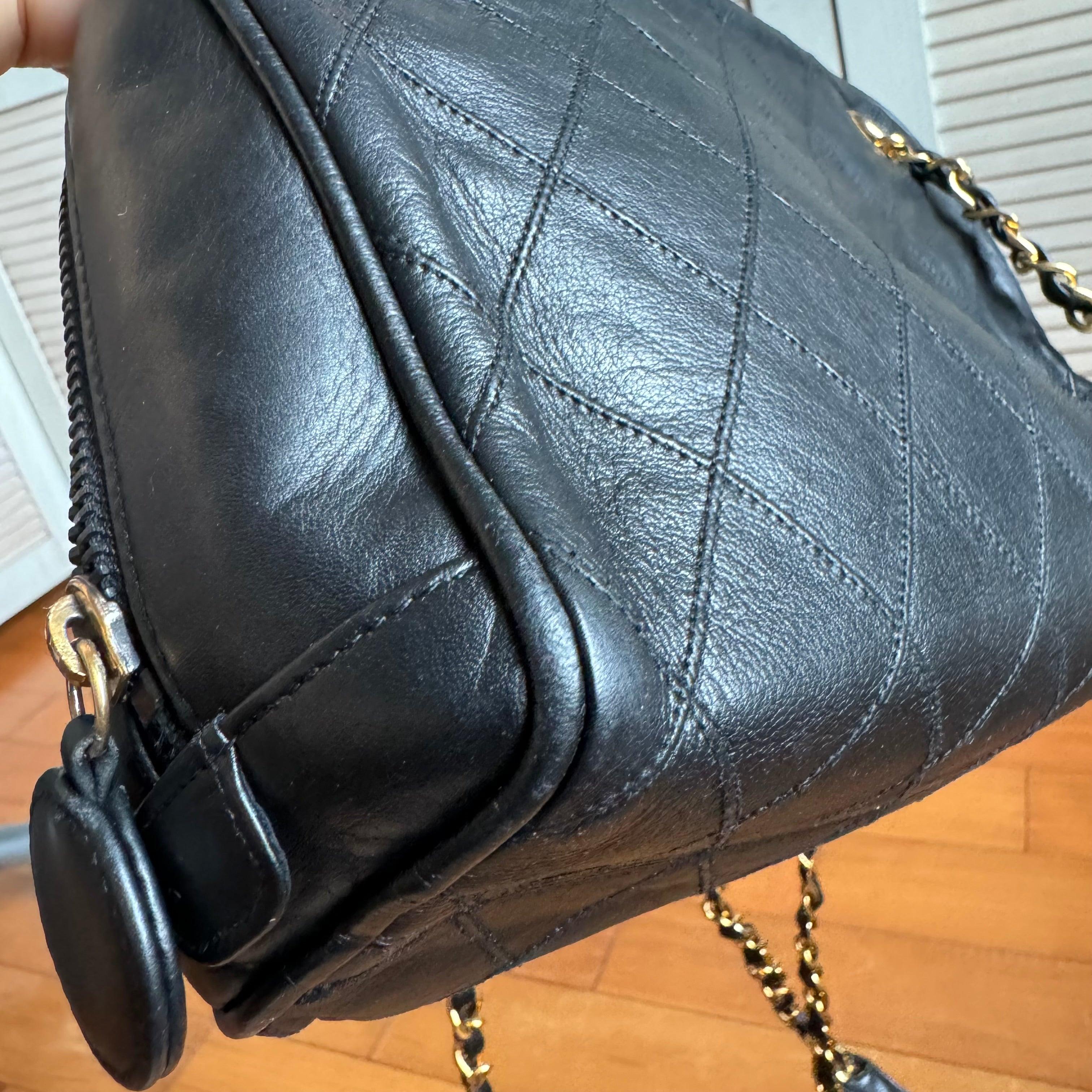 Chanel Mademoiselle Camera Bag Black Double Gold Chain, 1986-1988 For Sale 11