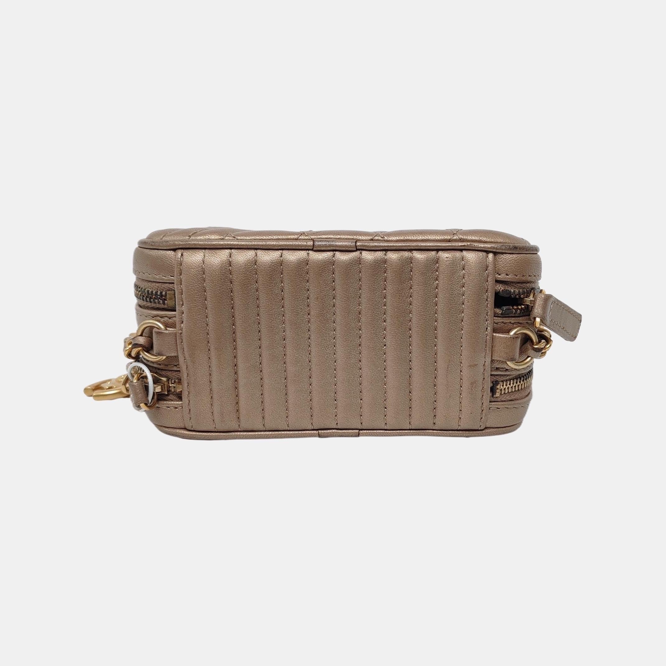 Chanel Mademoiselle Kamera Mini Kupfer Gold Lammfell Leder Gold Kette, 2014 Damen im Angebot