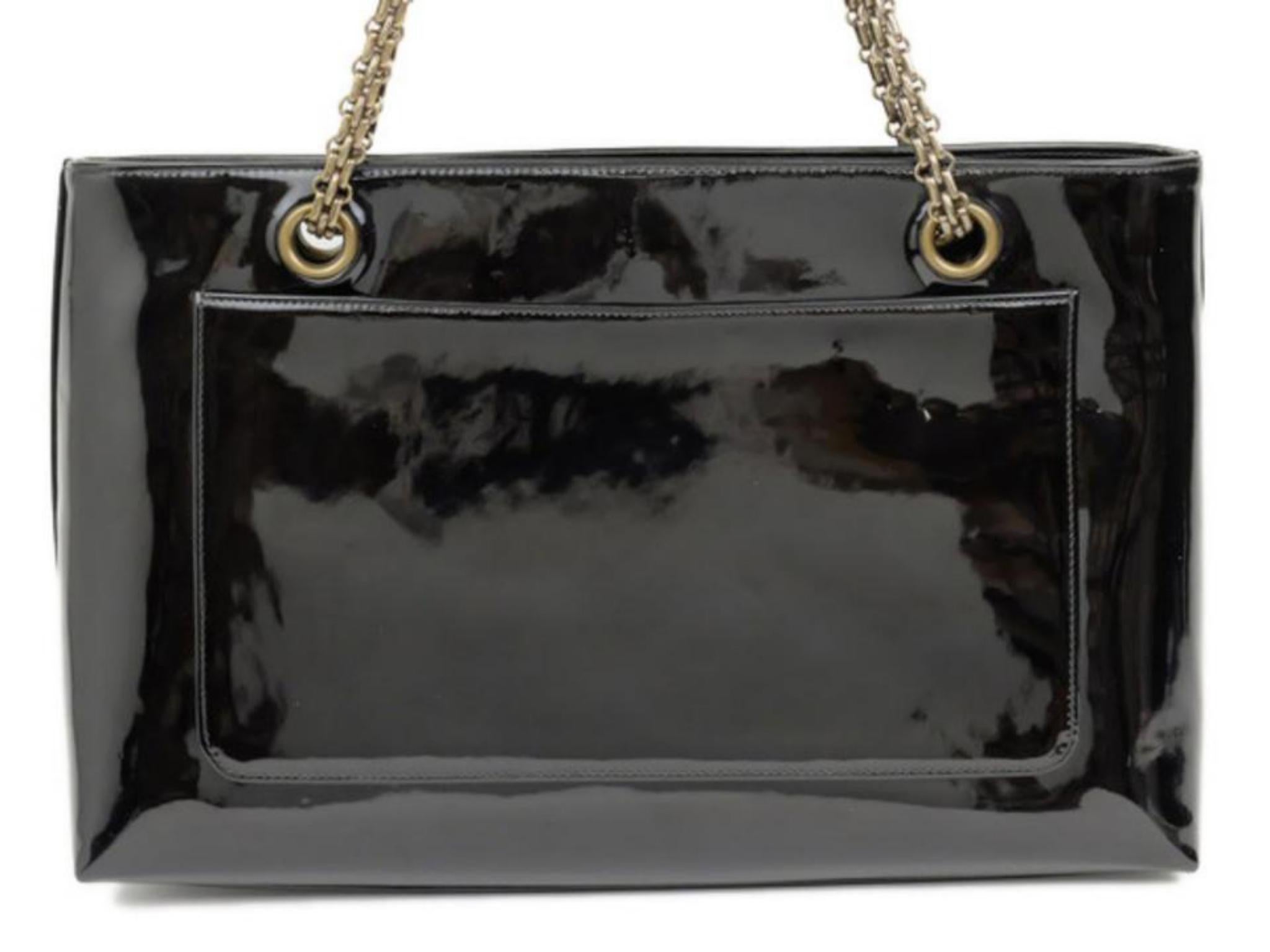 Chanel Mademoiselle Chain 223644 Black Patent Leather Tote For Sale 4