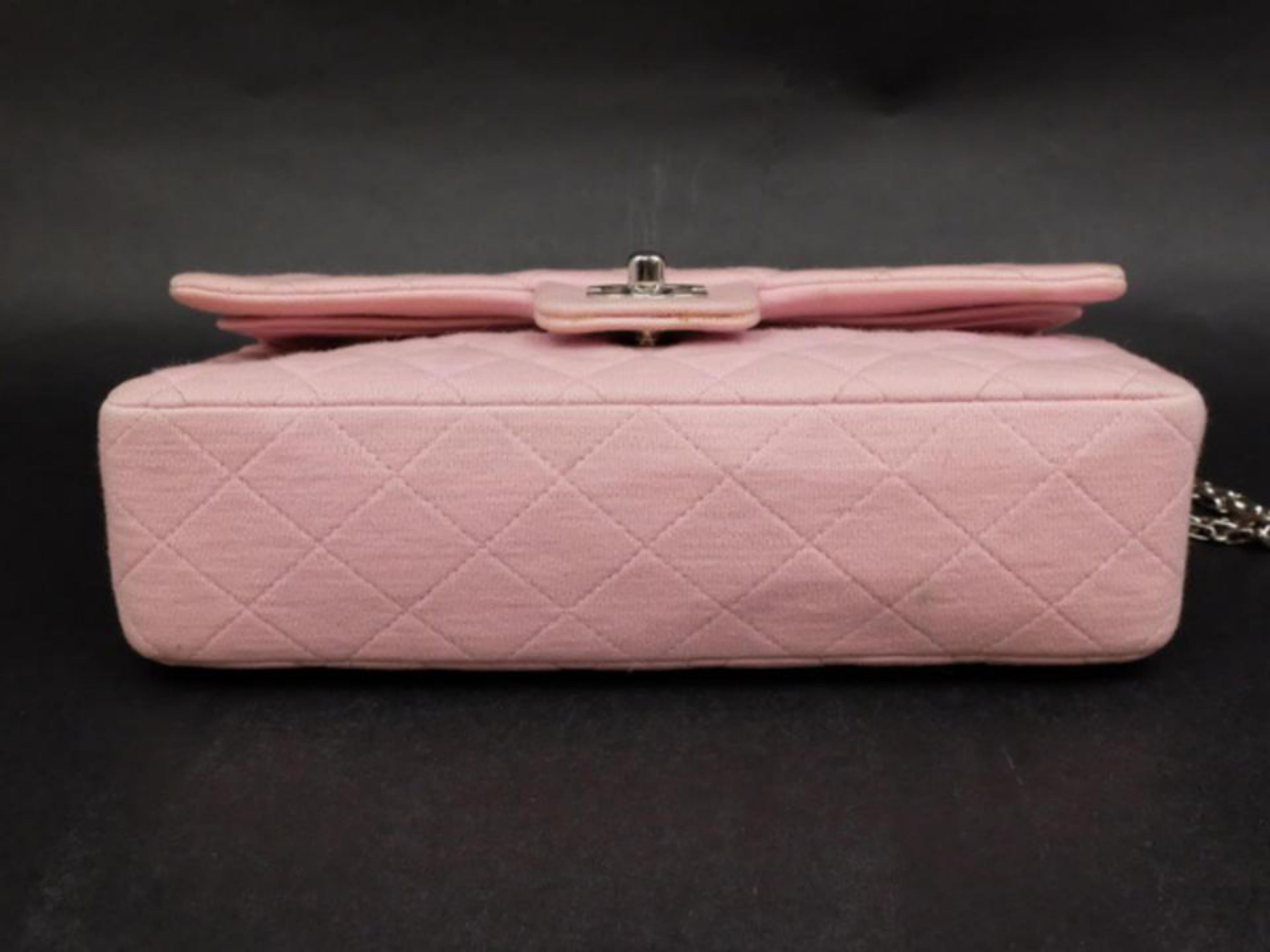 Chanel Mademoiselle Classic Flap Medium Quilted 231621 Pink Cotton Shoulder Bag For Sale 5