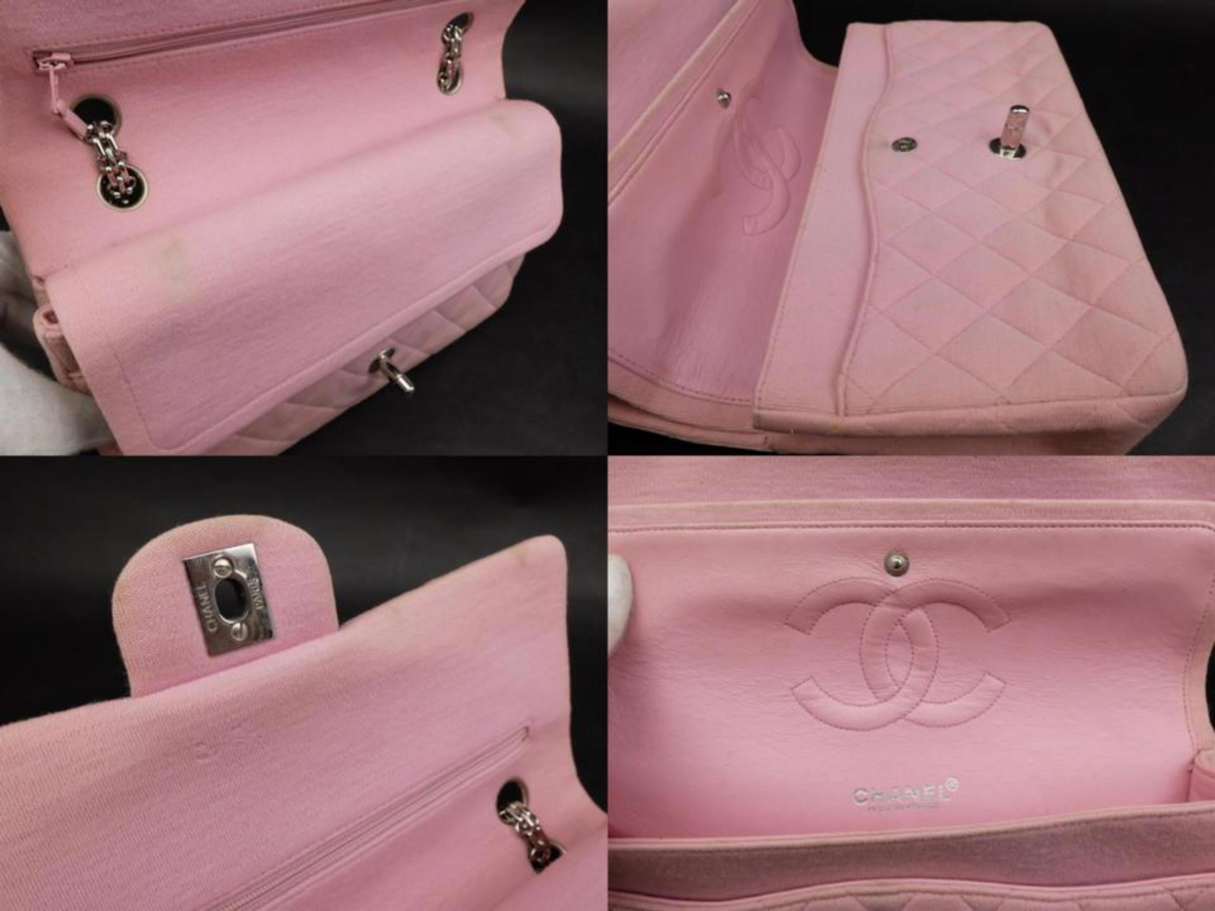 Chanel Mademoiselle Classic Flap Medium Quilted 231621 Pink Cotton Shoulder Bag In Fair Condition For Sale In Forest Hills, NY