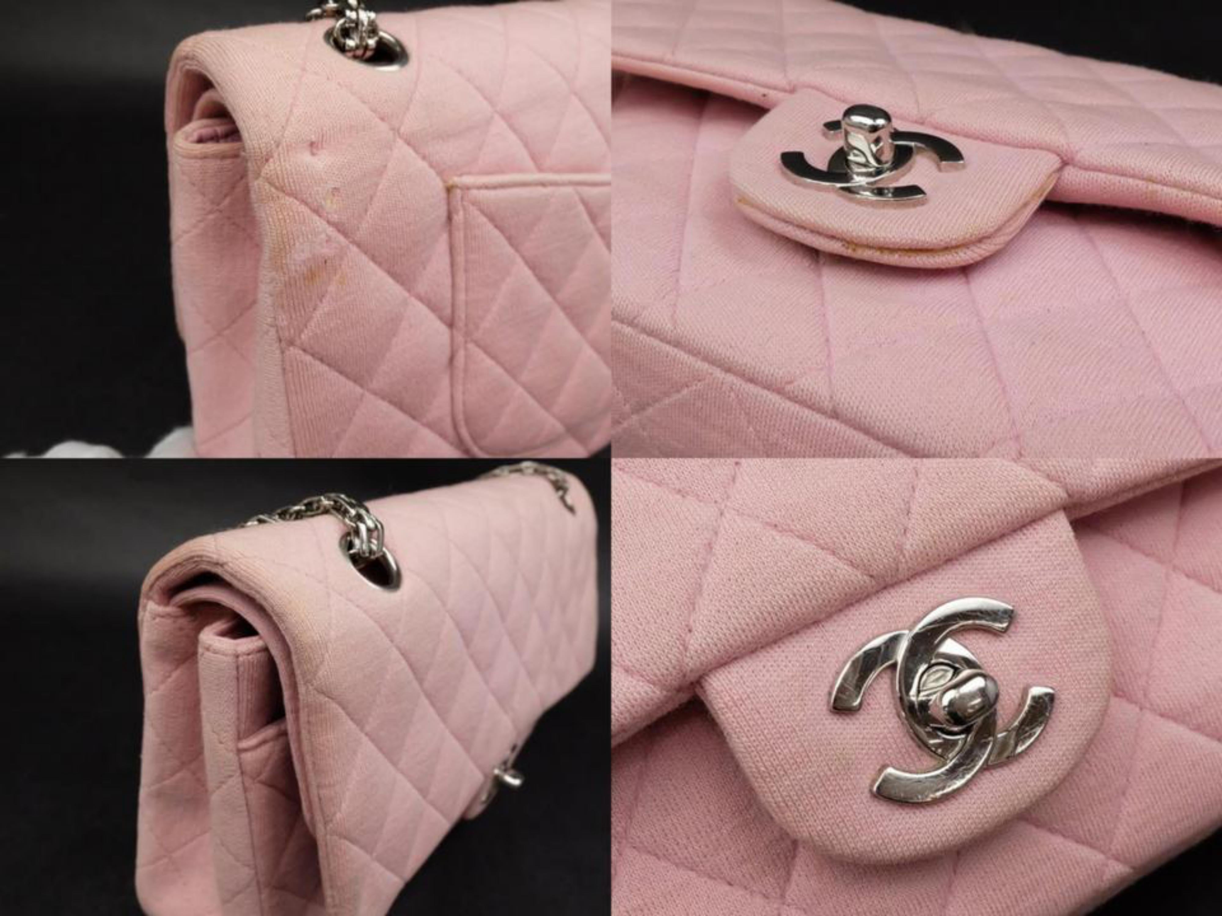 Chanel Mademoiselle Classic Flap Medium Quilted 231621 Pink Cotton Shoulder Bag For Sale 1
