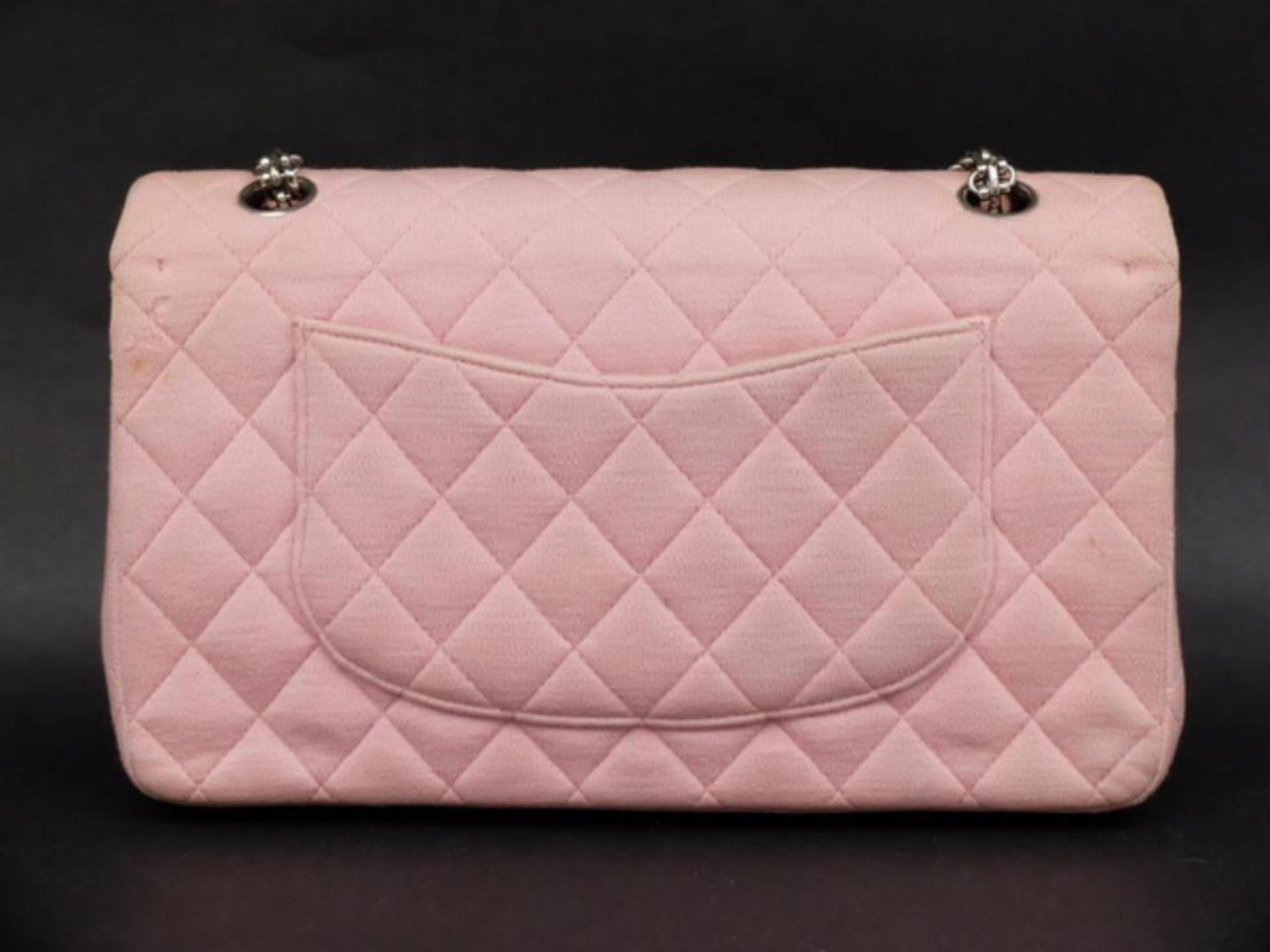Chanel Mademoiselle Classic Flap Medium Quilted 231621 Pink Cotton Shoulder Bag For Sale 3