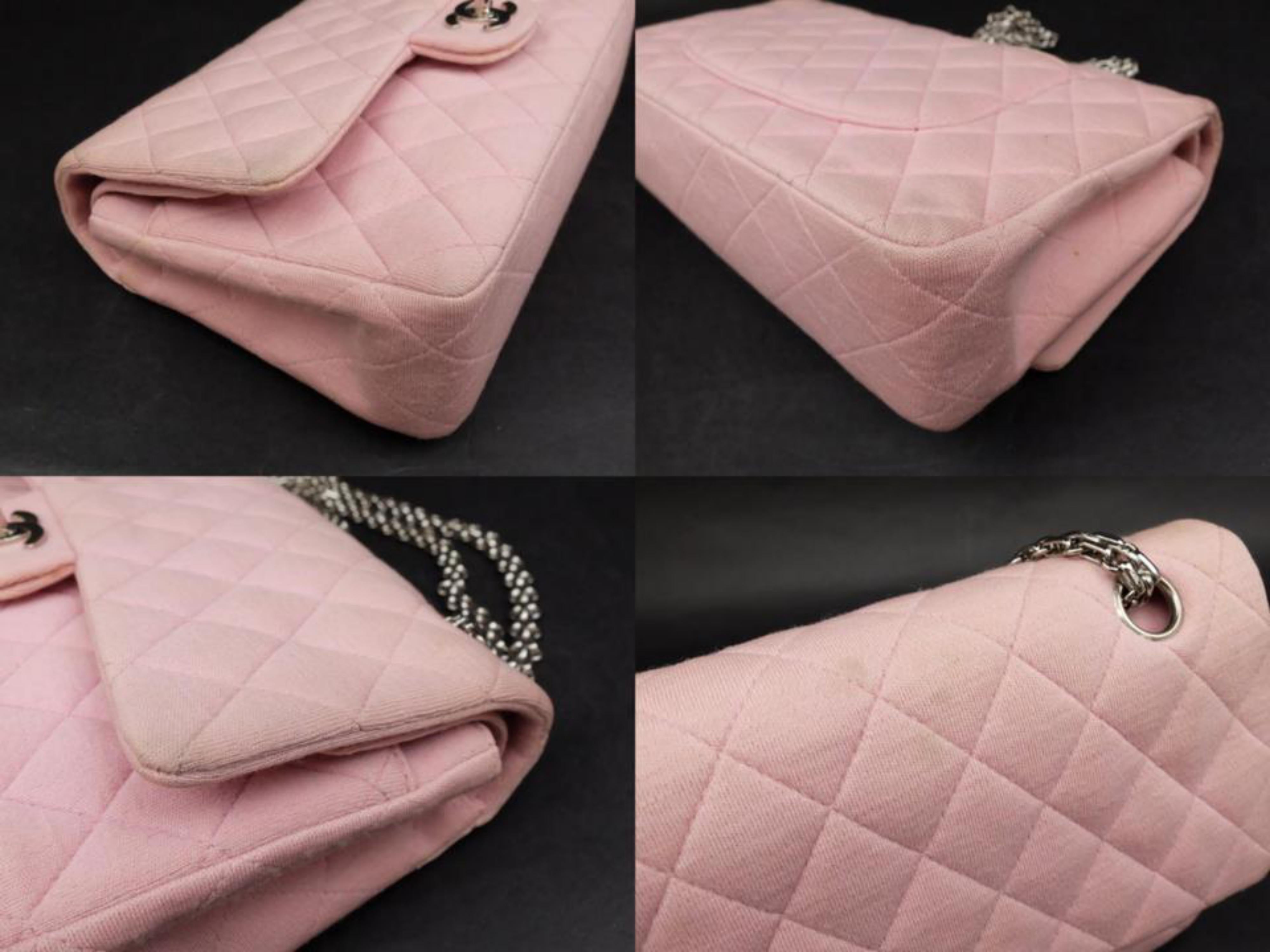 Chanel Mademoiselle Classic Flap Medium Quilted 231621 Pink Cotton Shoulder Bag For Sale 4