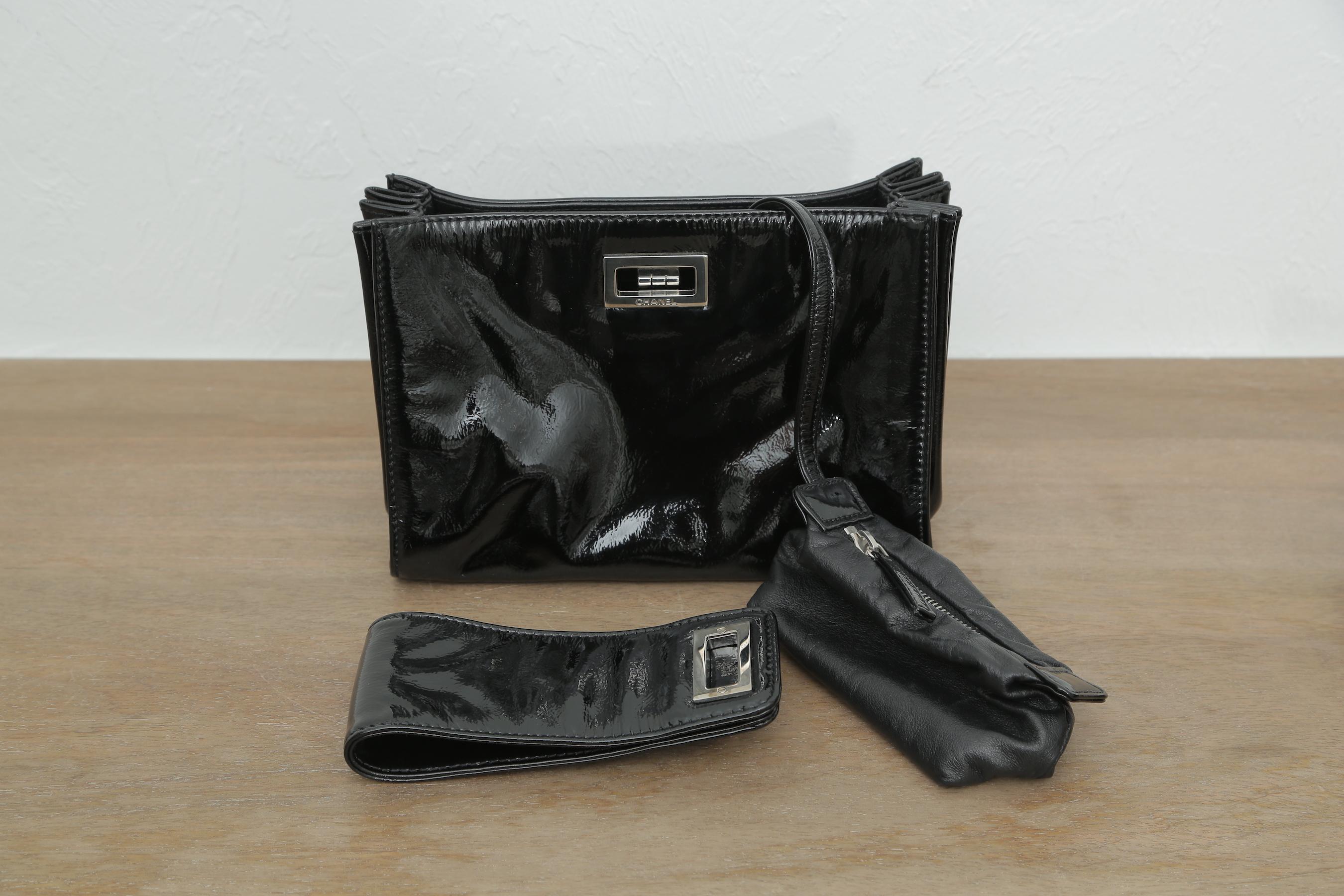 Chanel Mademoiselle Convertible Wristlock in Black Leather Trim  3